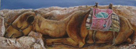 Zur Erinnerung an eine Nachtwanderung auf den Mosesberg  in der Wüste Sinai, Acryl u.Spachteltechnik _  80 x 30 cm _ unverkäuflich !